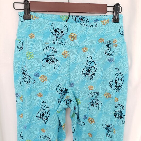 Disney Blue Lilo and Stitch Floral Pattern Pockets Cute Pants Legging Size XS - Picture 7 of 15
